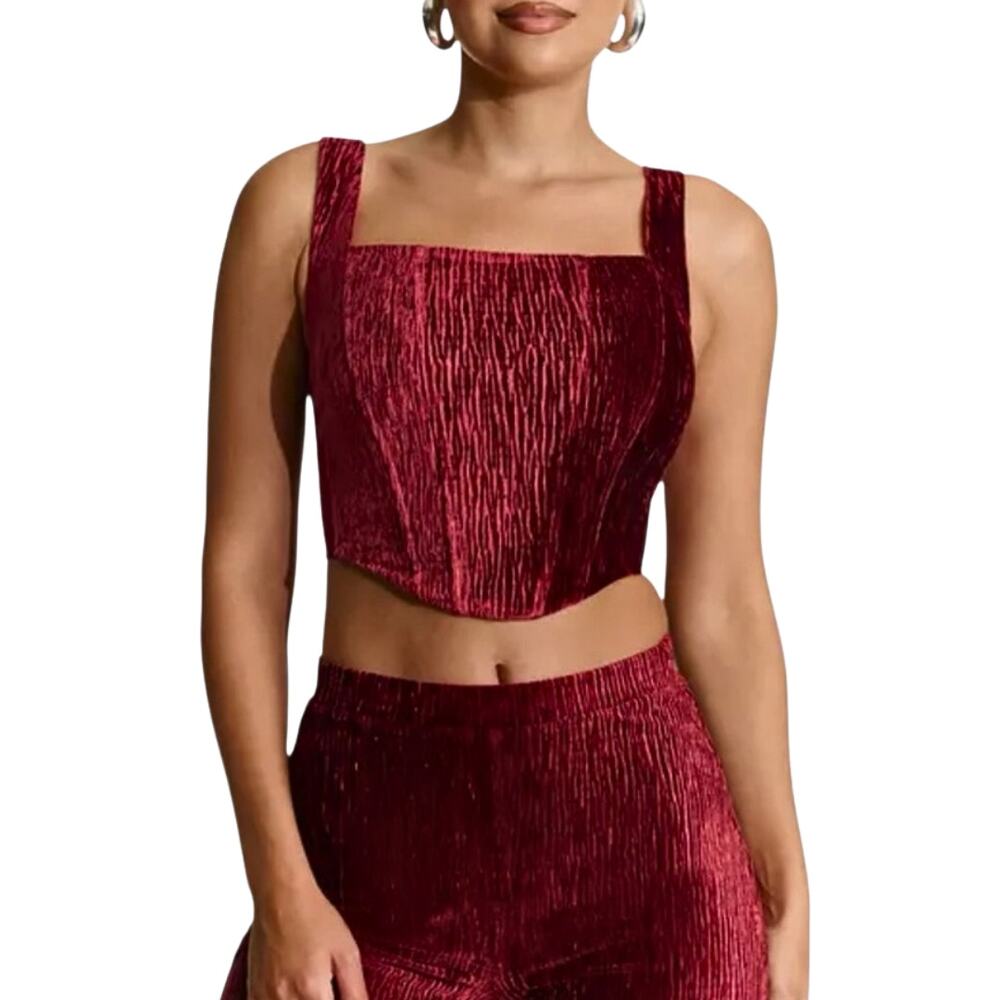 Naked Wardrobe Top‎ Womens Medium Red Velvet Corset Cropped Tank Cocktail Party